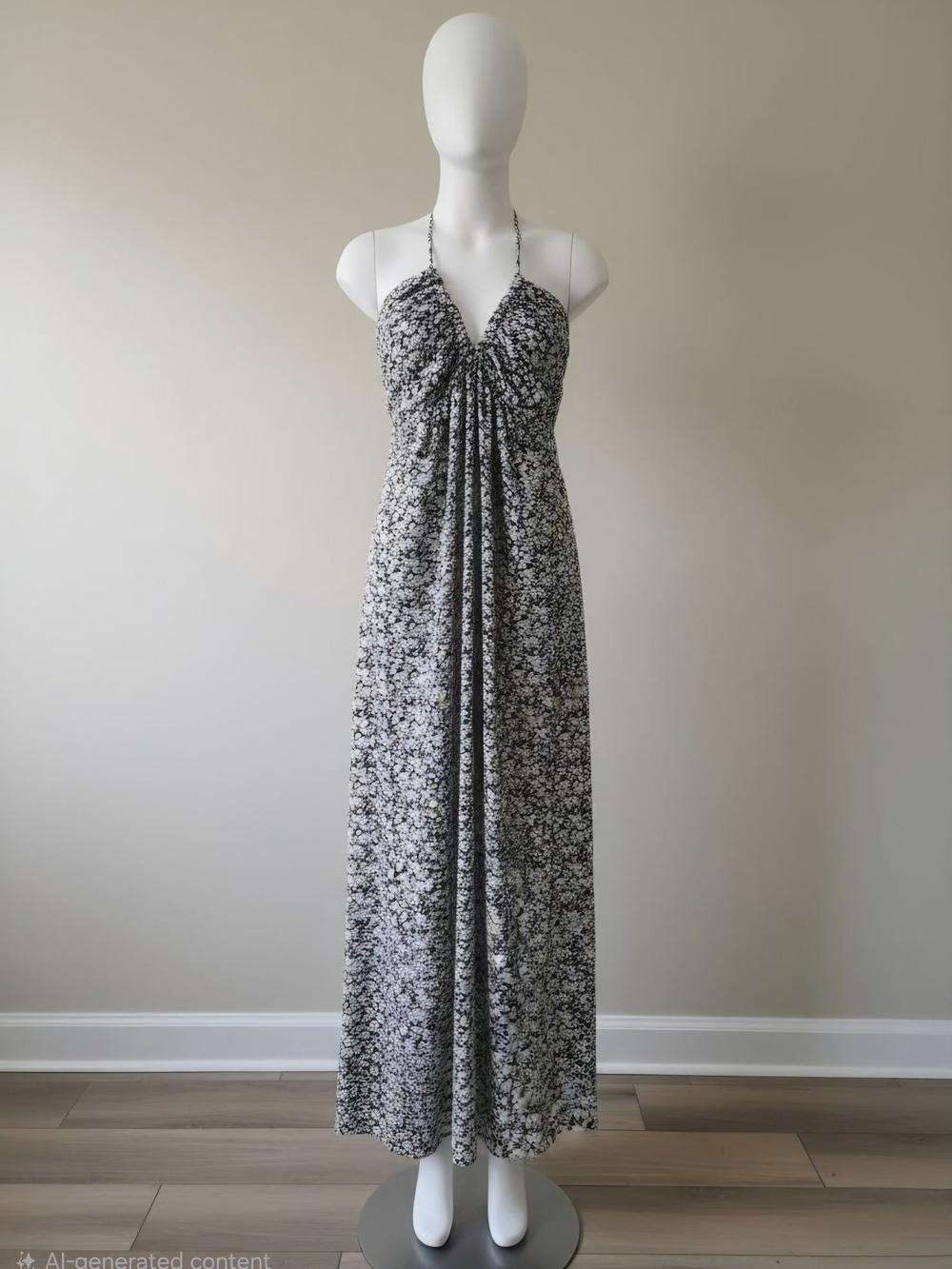 entro Black and White Floral Halter-Style Maxi Dress Size M